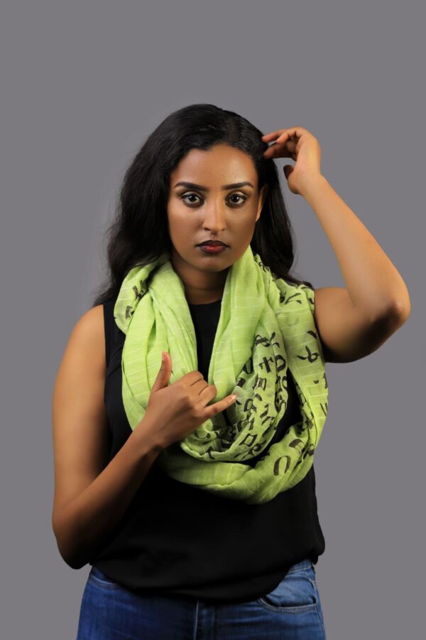 Green Ethiopian letters print Scarf  K027