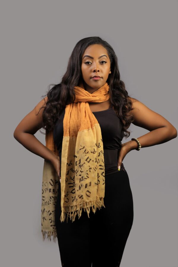 Orange Ethiopian letters print Scarf  K026
