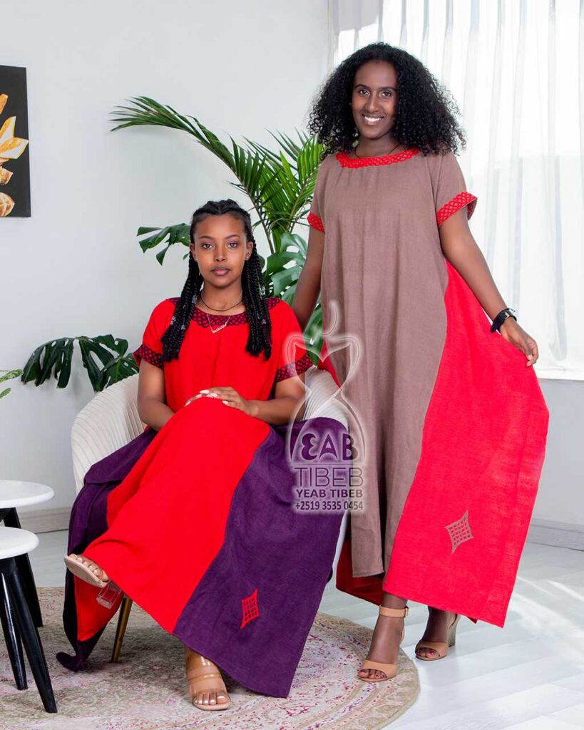 Red and wheat long summer dress J001