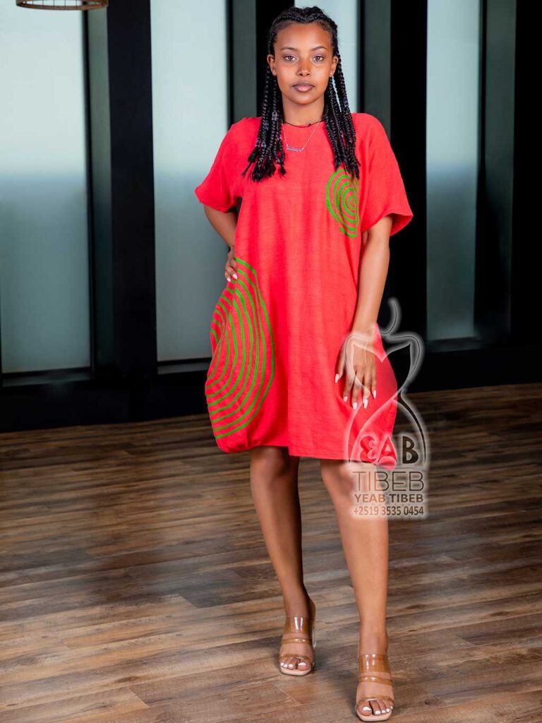 Red summer mid dress J003
