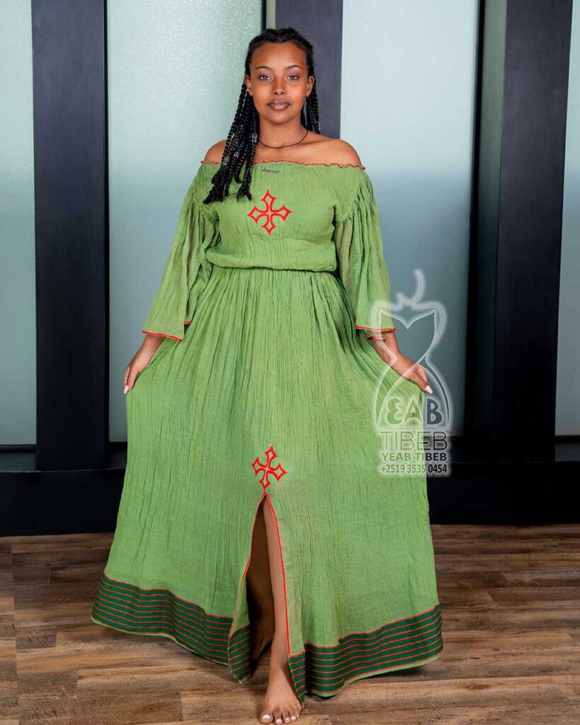 Green long dress J006