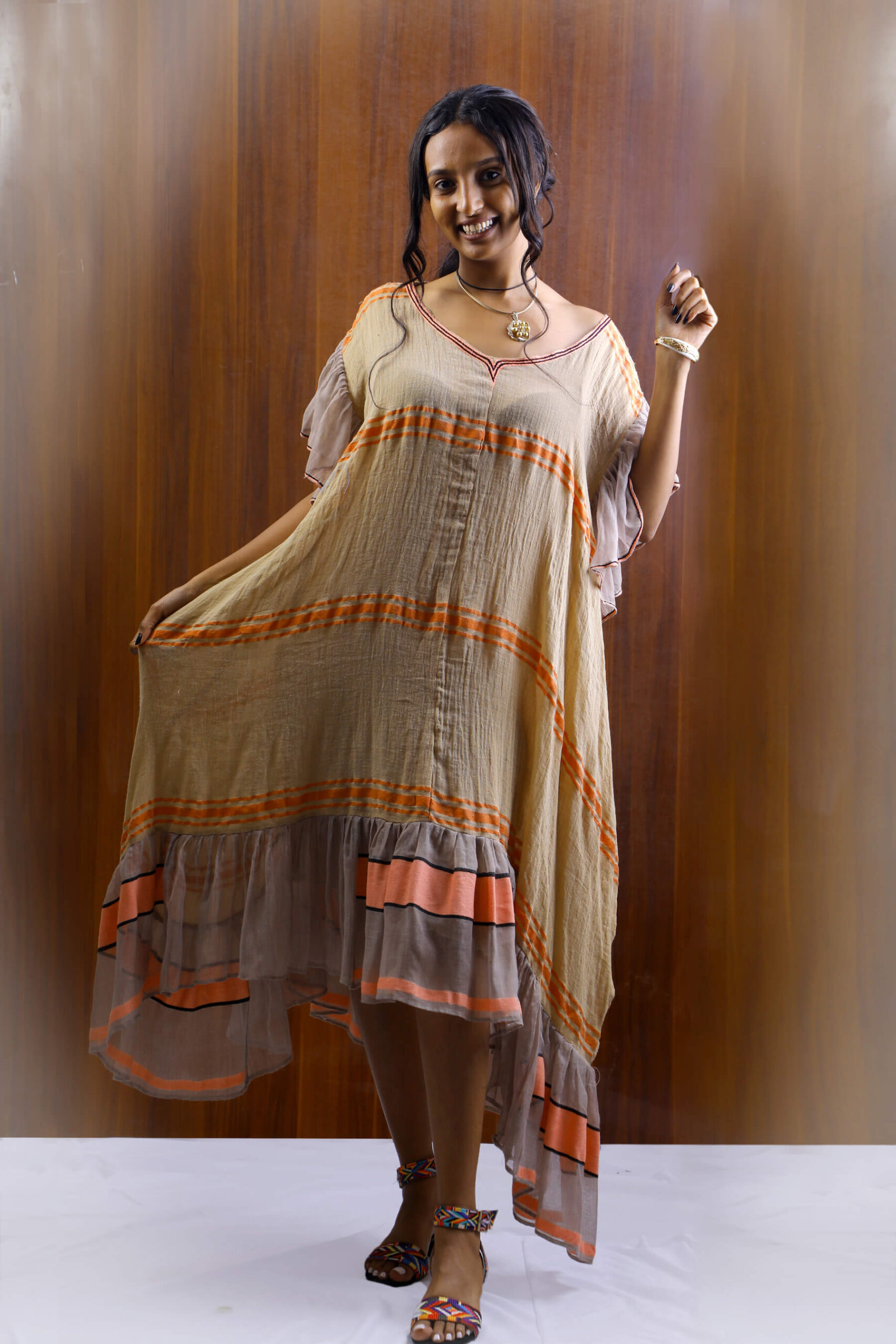 Light Salmon midi dress L035 - Image 3