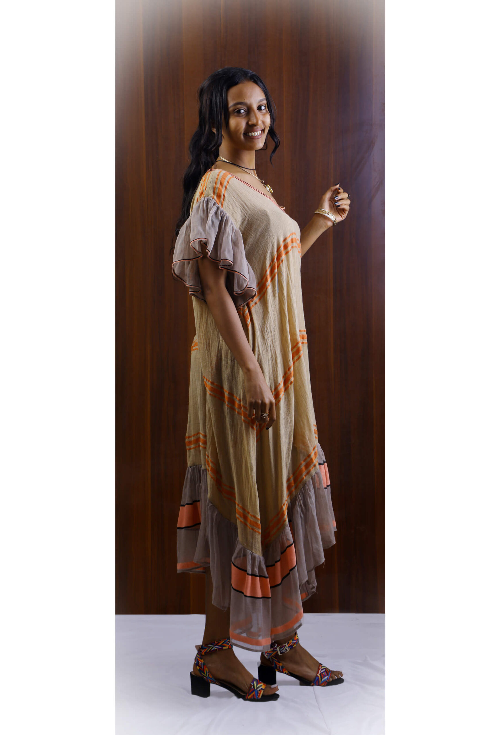 Light Salmon midi dress L035 - Image 2
