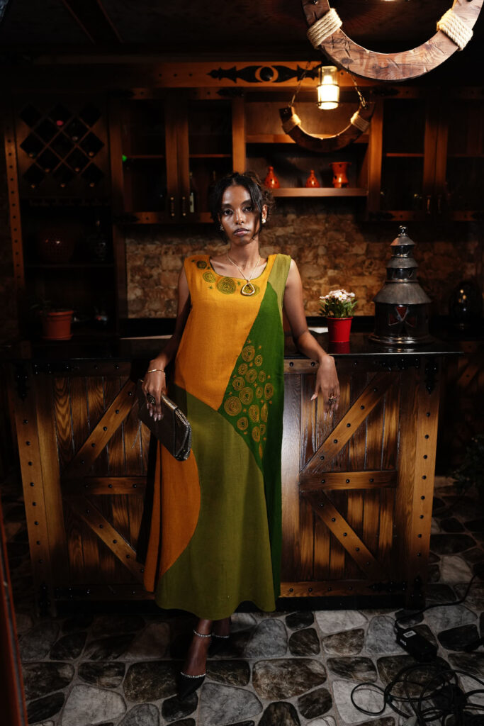 Green & Golden Maxi Dress