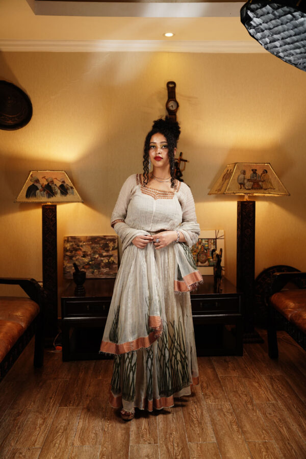 Long cream Tibeb dress 17ENY-32