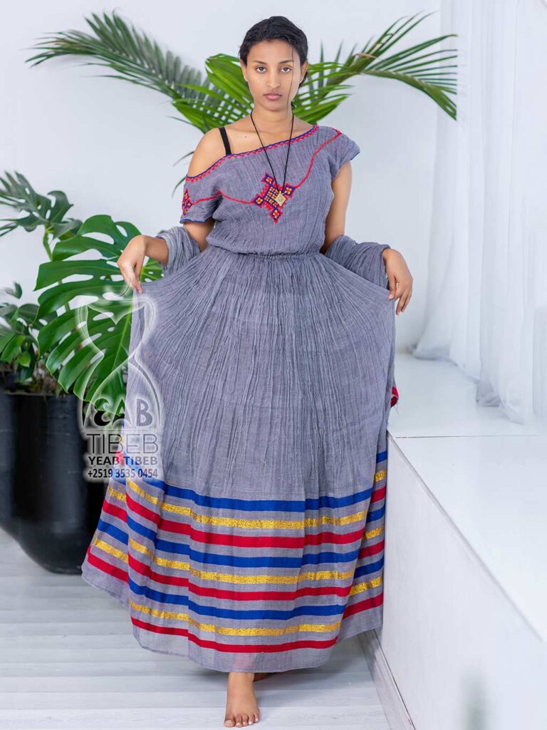 Light steel blue long cultural dress J027